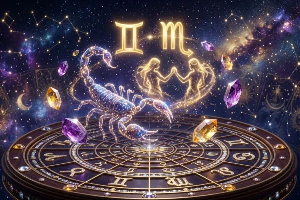 Golden zodiac wheel glowing under a starry night sky revealing astrological transits.