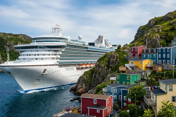 The SH Vega cruise ship docked in the historic harbour of St. John's, Newfoundland.
