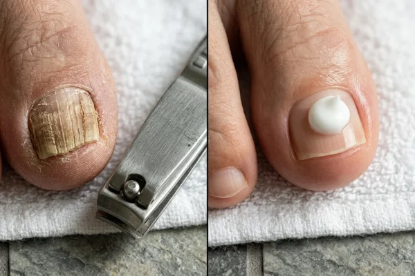 Man using quality stainless steel clippers on well-groomed toenails.
