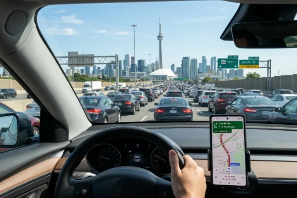 Gridlocked traffic on the Gardiner Expressway near downtown Toronto.