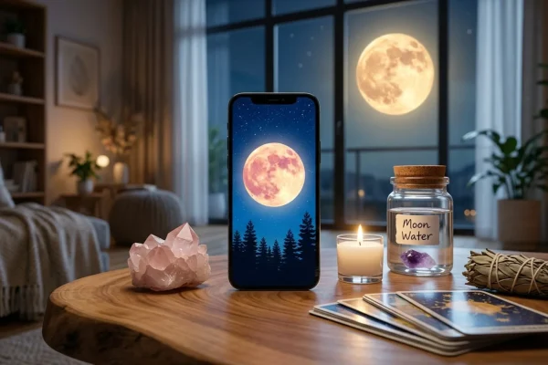 A glowing pink Strawberry Moon formatted perfectly as an aesthetic smartphone background.