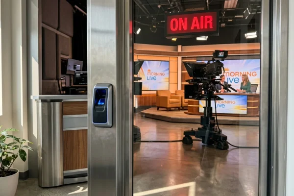High-resolution wide shot of Craig Melvin looking composed, impeccably dressed in a tailored suit, sitting at the Today Show anchor desk.