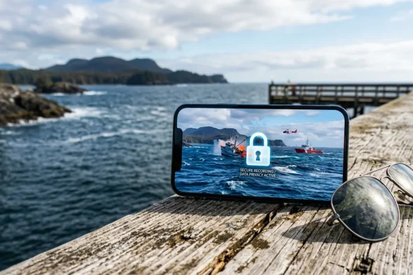 A smartphone displaying a blurred viral video resting on a sandy beach.