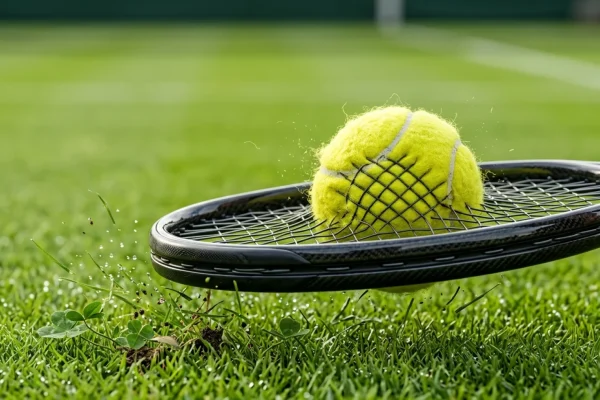 Jannik Sinner aggressively hitting a forehand on Centre Court at Wimbledon 2026.