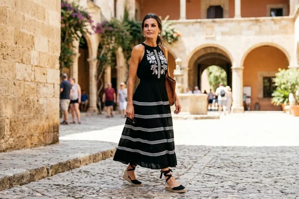 Queen Letizia Combats Madrid Heatwave in Embroidered Antik Batik Dress