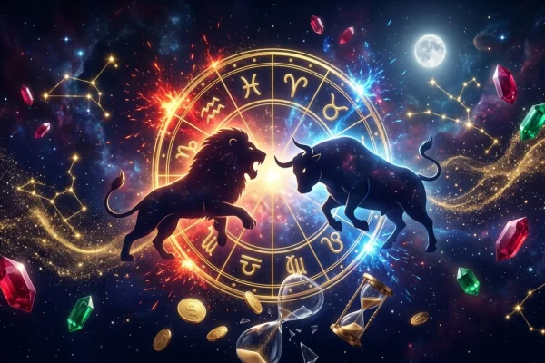 Astrological chart showing fiery Mars and erratic Uranus over a glowing zodiac wheel.