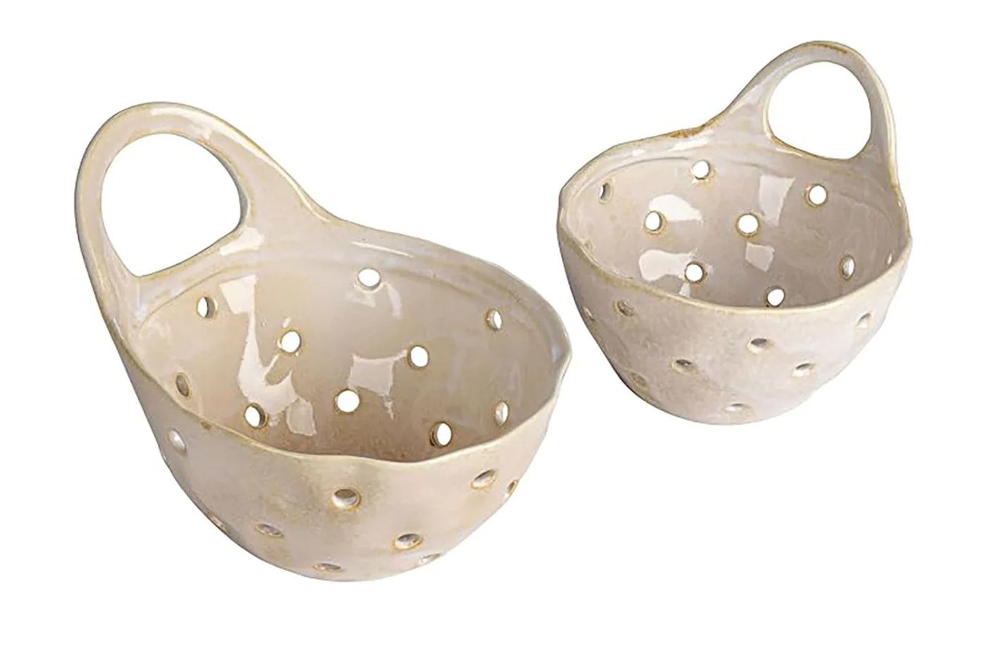 Creative Co-Op Set of 2 Cream Stoneware Colanders