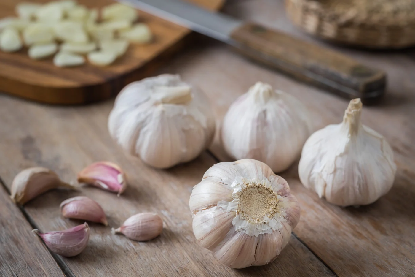 garlic on wooden table