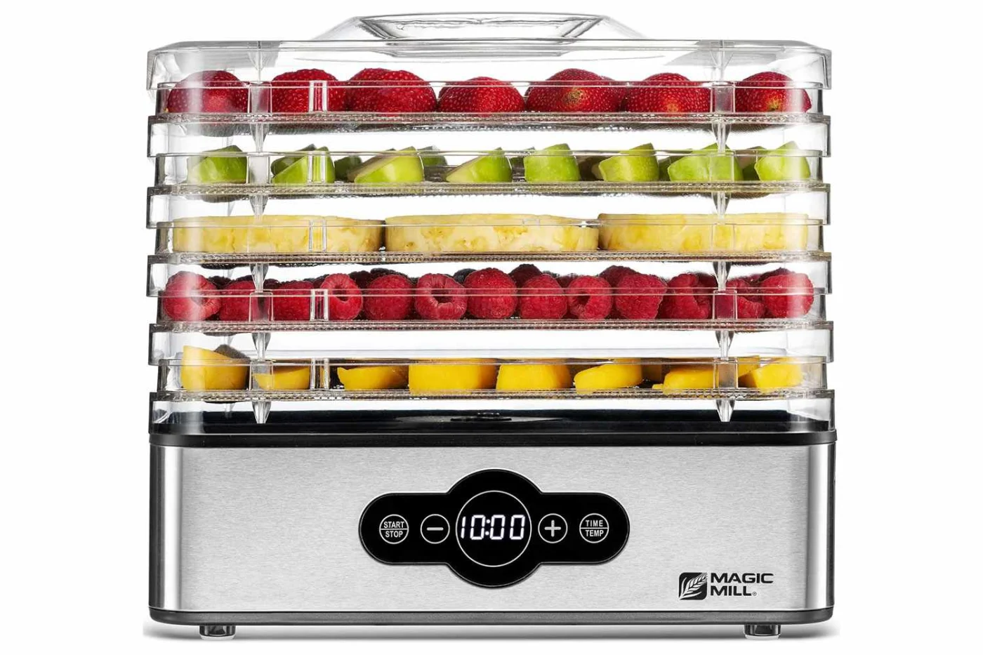 Magic Mill Food Dehydrator Machine | 5 Stackable Stainless Steel Trays, 48H Digital Adjustable Timer & Temperature Control Upto