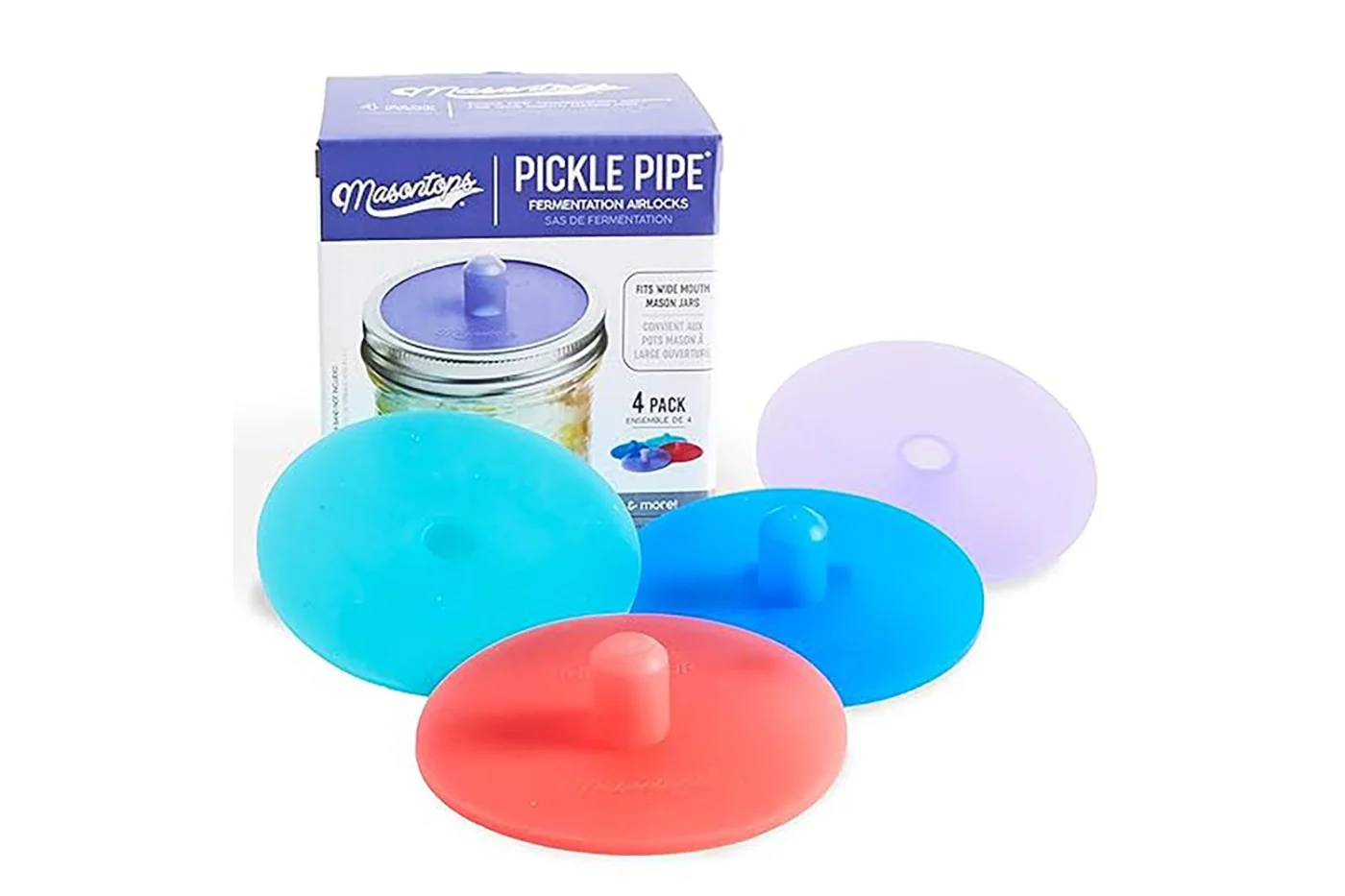 Masontops Pickle Pipes - Airlock Fermentation Lids - Fermentation Kit For Wide Mouth Mason Jar Sauerkraut & Pickle Kit