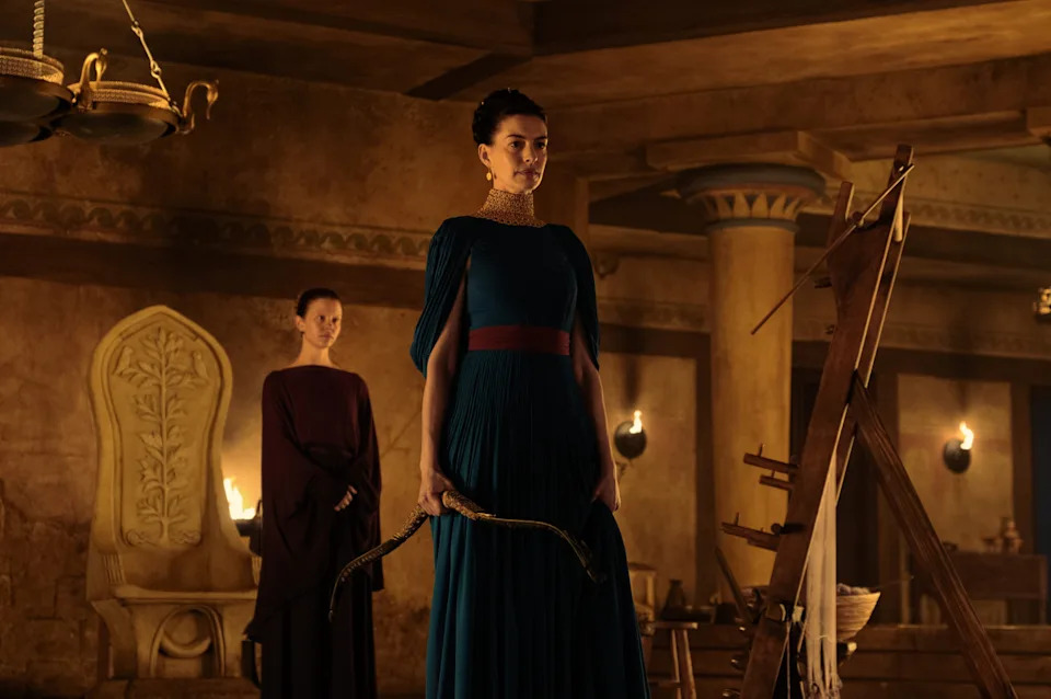 Mia Goth and Anne Hathaway in "The Odyssey" (Melinda Sue Gordon/Universal Pictures)
