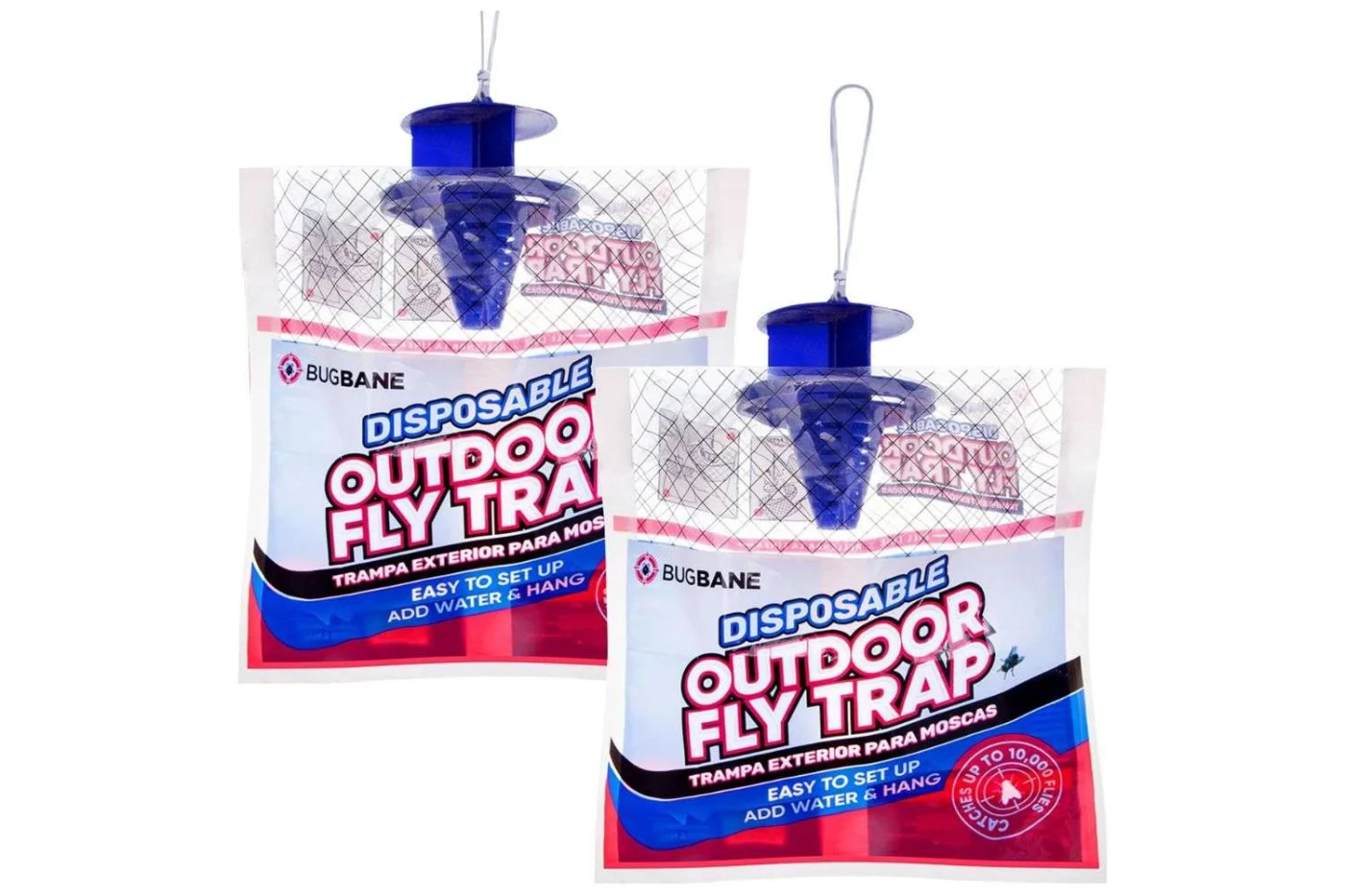 Two Bugbane disposable outdoor fly traps