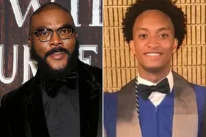 Tyler Perry next to another individual in formal attire