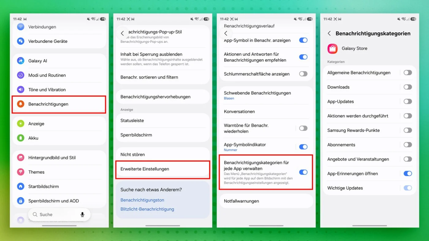 Benachrichtigungseinstellungen Samsung