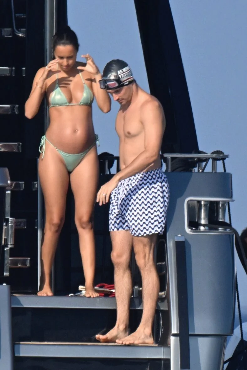 Charles Leclerc and wife Alexandra in their swimwear - her in a bikini, him in swim trunks - on a yacht on August 2, 2026