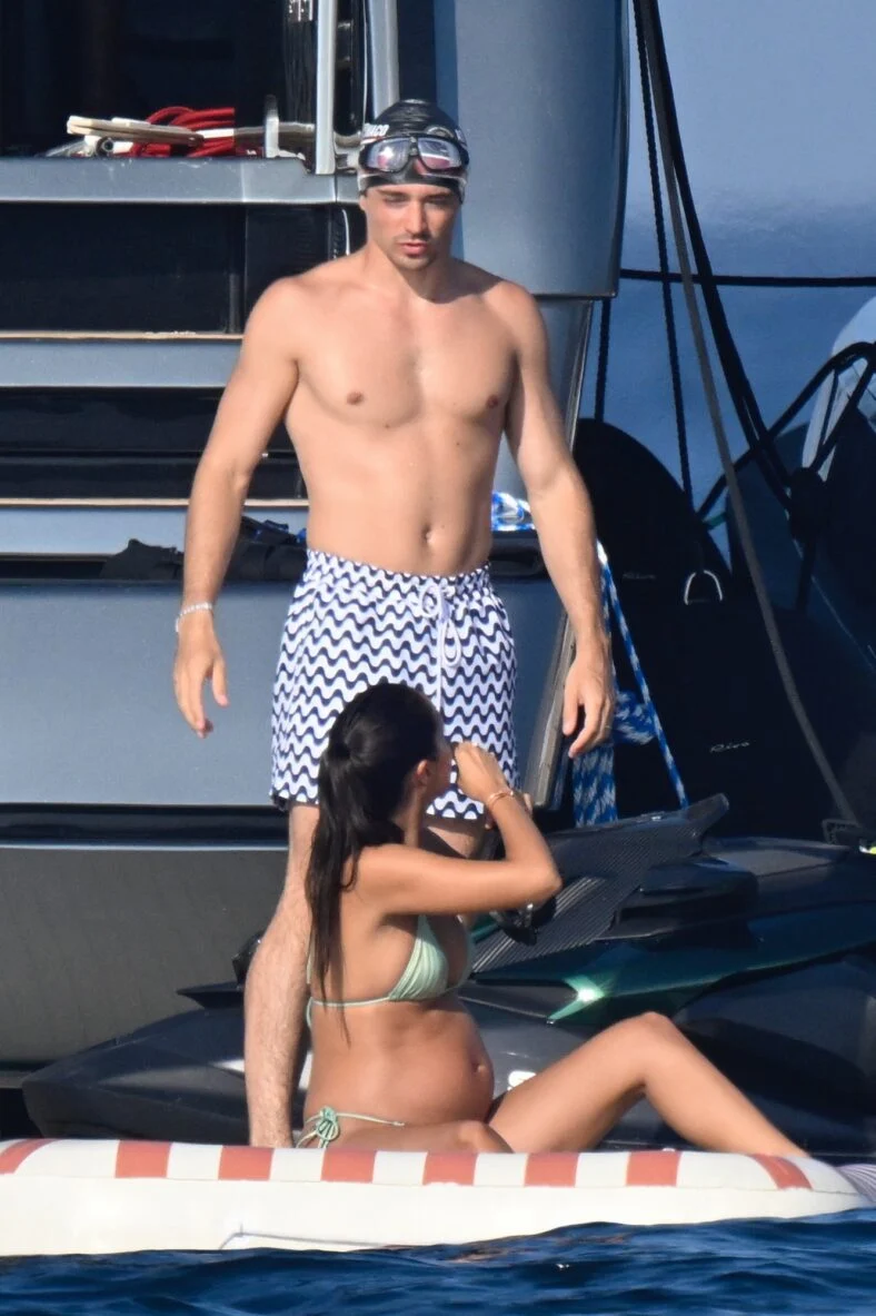 Charles Leclerc and wife Alexandra in their swimwear - her in a bikini, him in swim trunks - on a yacht on August 2, 2026