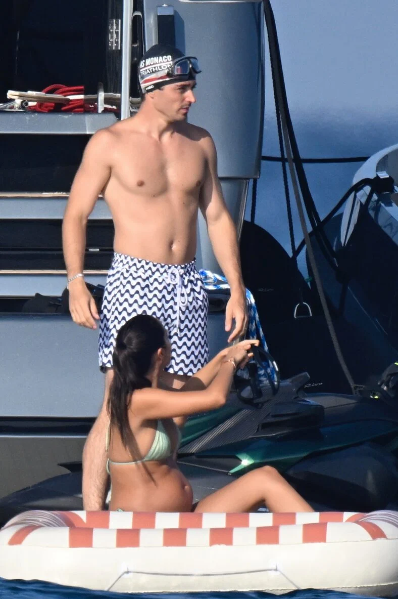 Charles Leclerc and wife Alexandra in their swimwear - her in a bikini, him in swim trunks - on a yacht on August 2, 2026