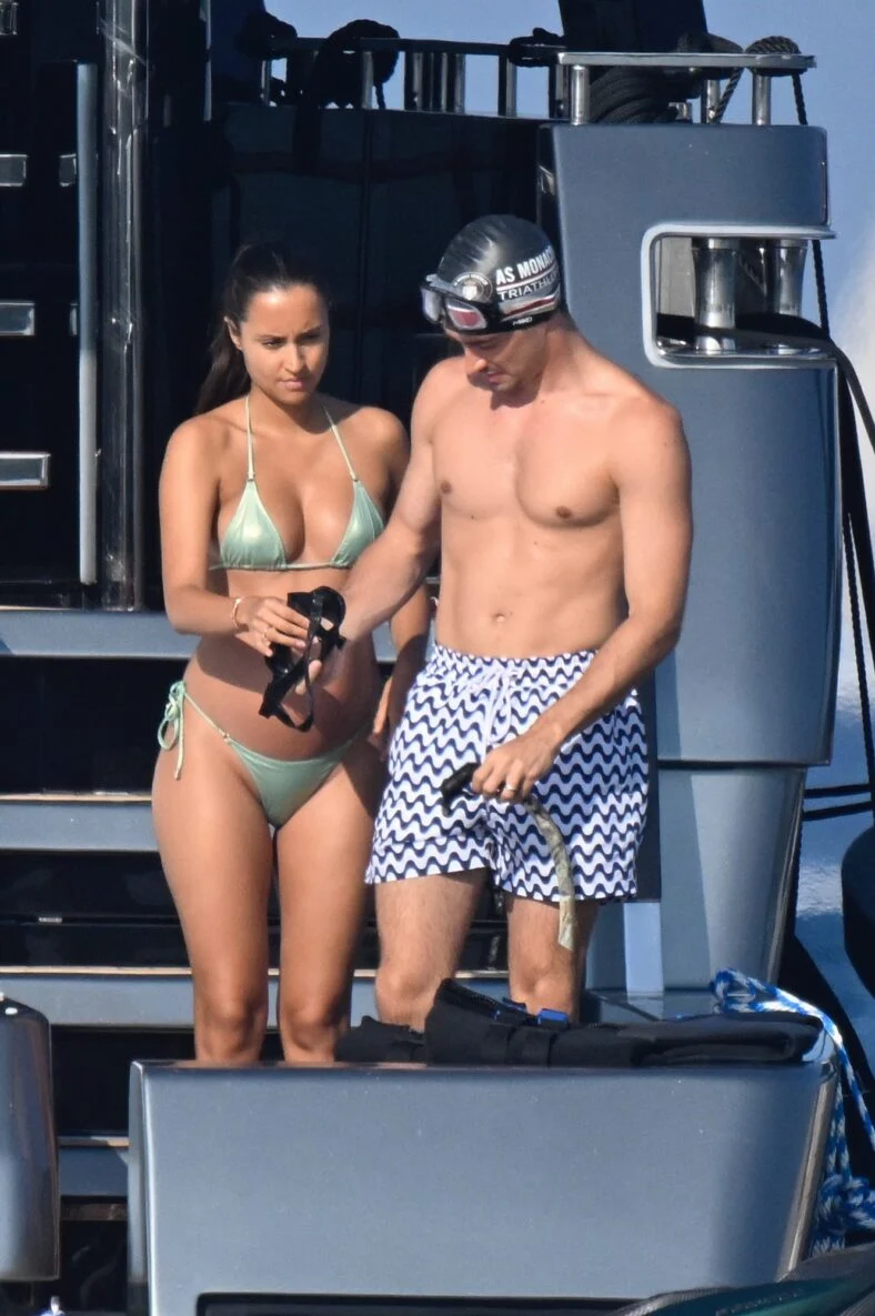 Charles Leclerc and wife Alexandra in their swimwear - her in a bikini, him in swim trunks - on a yacht on August 2, 2026
