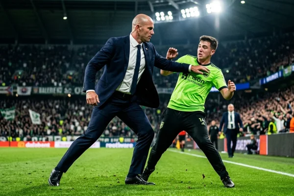 Rodyse Munienge, bekannt als Mr. Aura, beim Einschreiten auf dem Spielfeld.