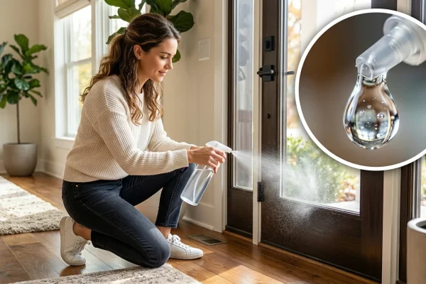 White vinegar used as a natural household cleaner and insect repellent.