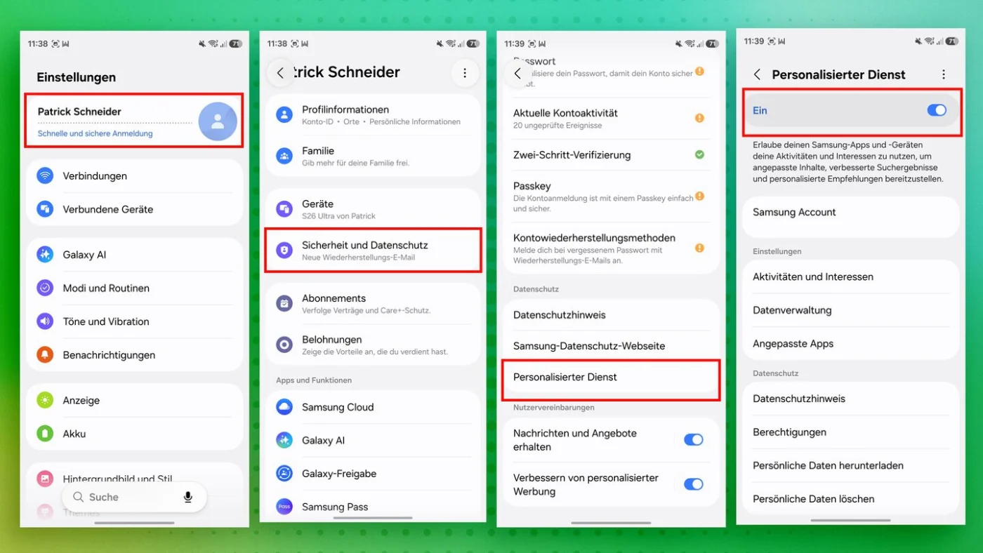 Datenschutz-Einstellungen Samsung